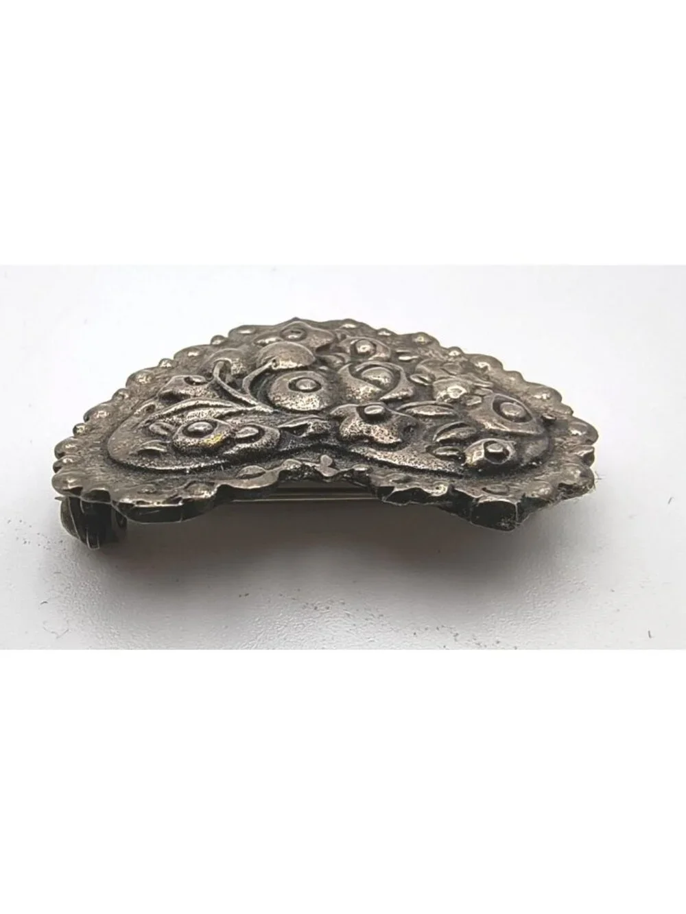Vintage Sterling Floral Heart-Shaped Mary Englebreit Brooch Pin Etched Detailing